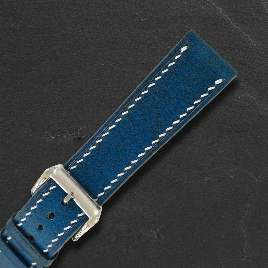 Blue Patina Leather Watch Strap - Handmade Quick Release Band