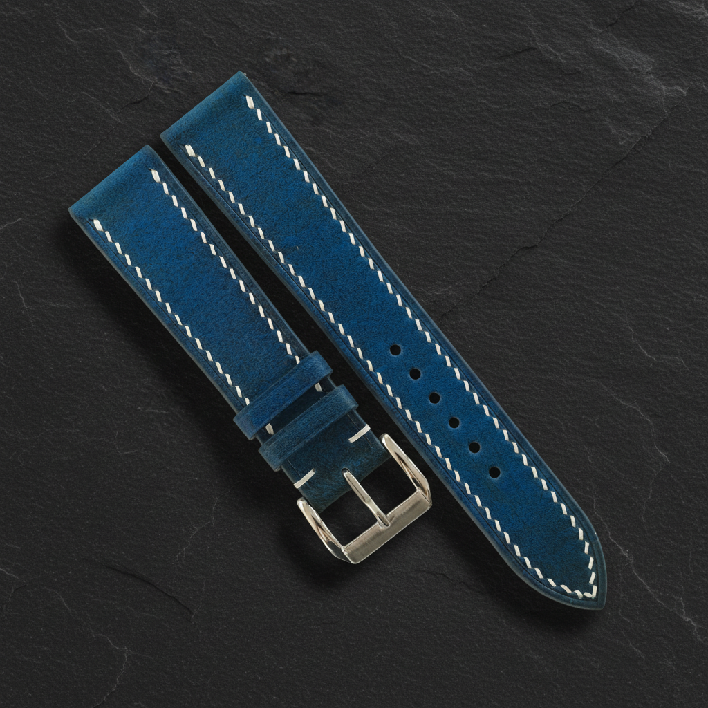 Blue Patina Leather Watch Strap - Handmade Quick Release Band