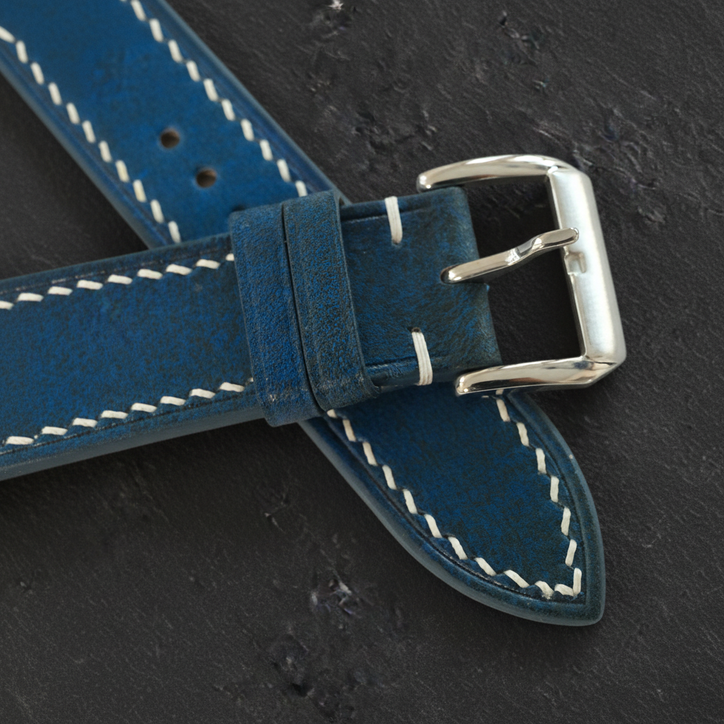 Blue Patina Leather Watch Strap - Handmade Quick Release Band