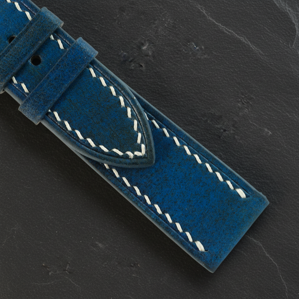 Blue Patina Leather Watch Strap - Handmade Quick Release Band