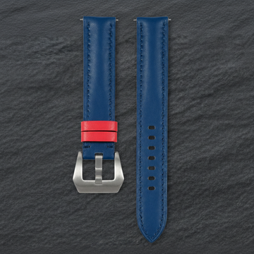 Blue Red Swift Leather Watch Strap - Handmade