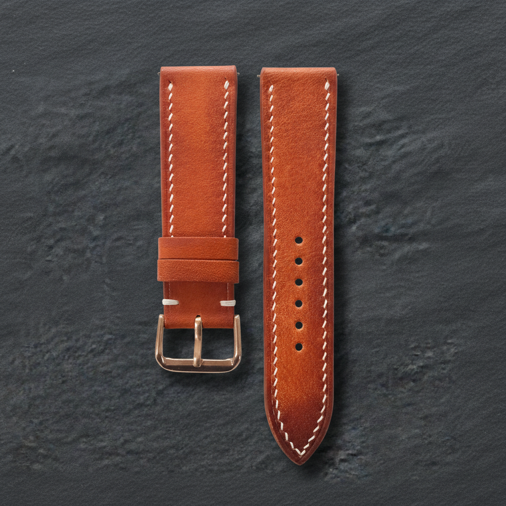 British Tan Patina Leather Watch Strap - Handmade