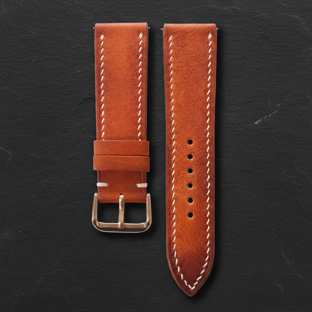 British Tan Patina Leather Watch Strap - Handmade Quick Release Band