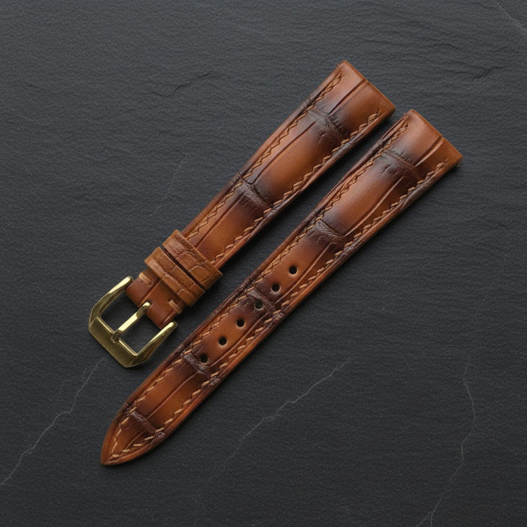 Brown Alligator Leather Watch Strap - Handmade Quick Release Band