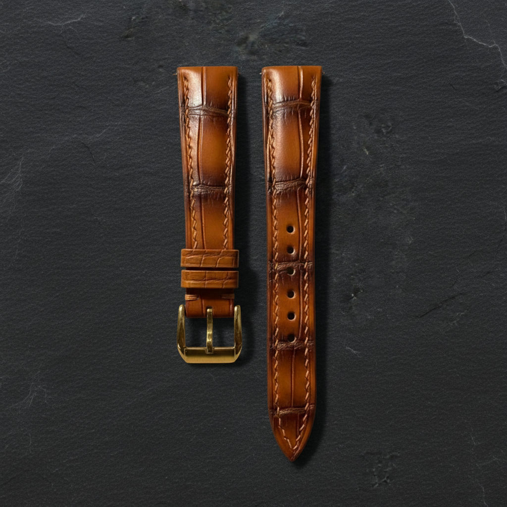 Brown Alligator Leather Watch Strap - Handmade Quick Release Band
