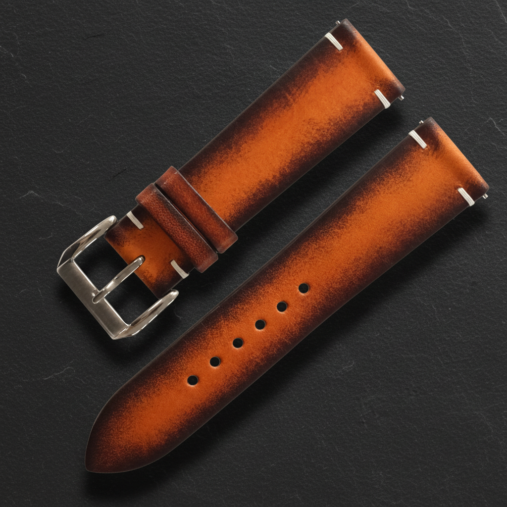 Brown Coffee Patina Leather Watch Strap - Handmade Quick Release Band
