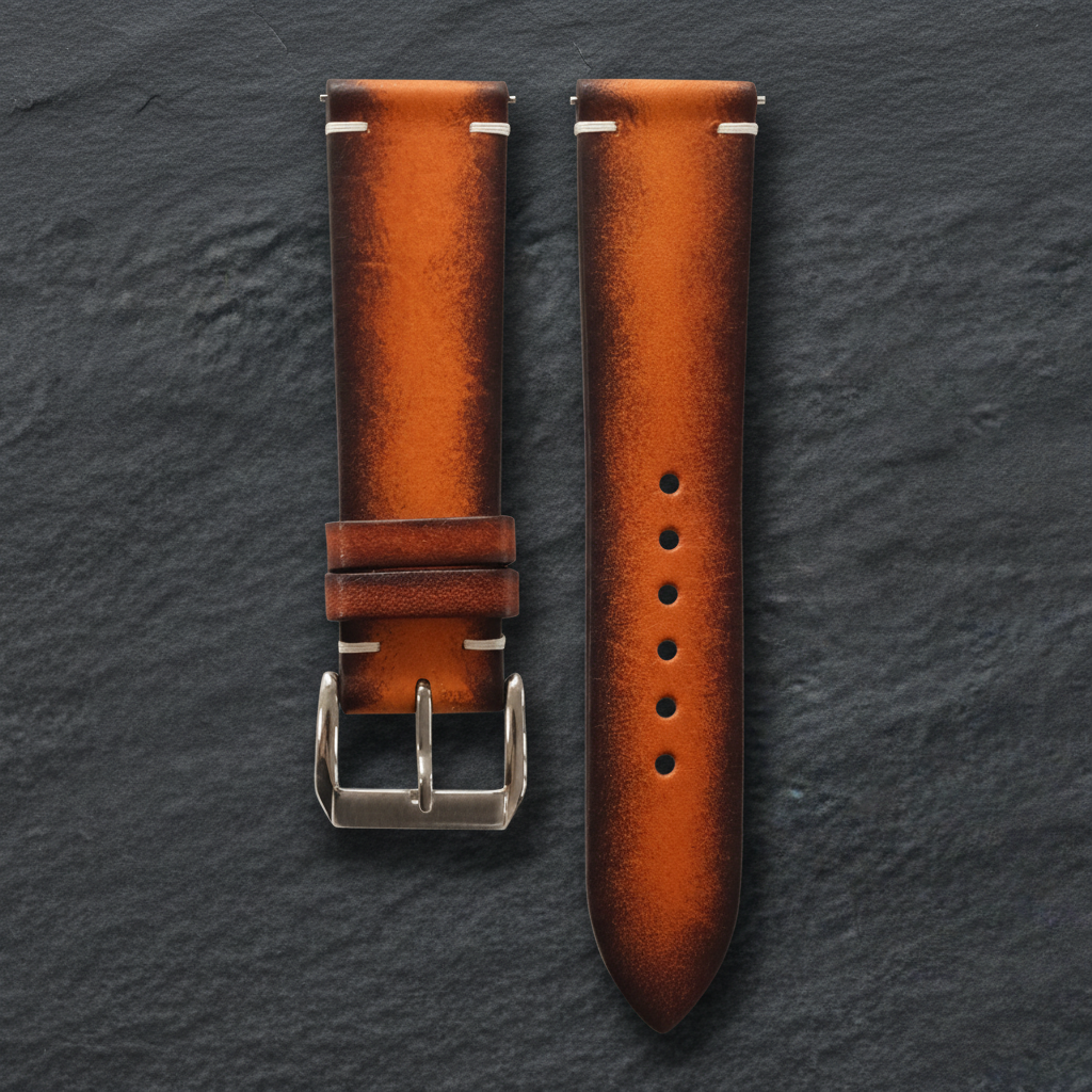 Brown Coffee Patina Leather Watch Strap - Handmade