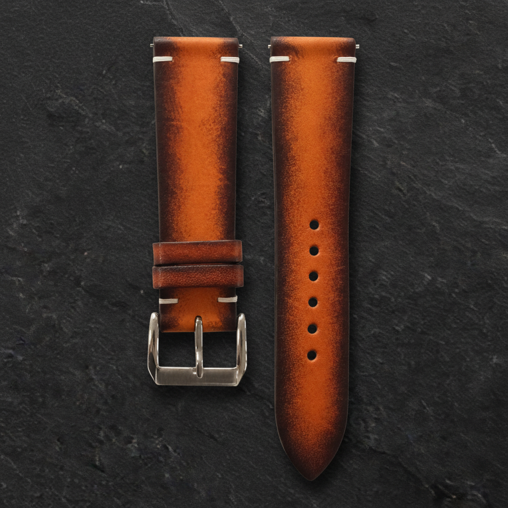 Brown Coffee Patina Leather Watch Strap - Handmade Quick Release Band