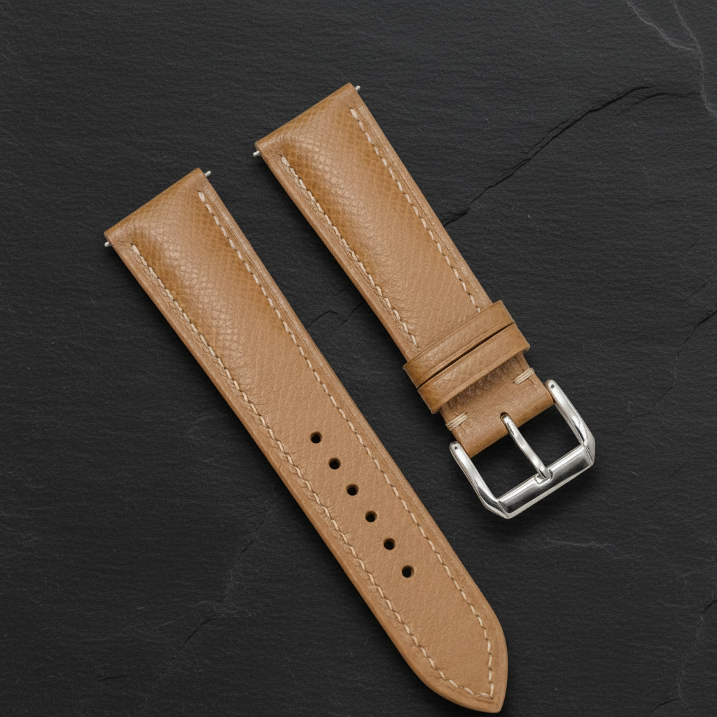 Brown Epsom Leather Watch Strap - Handmade Quick Release Band