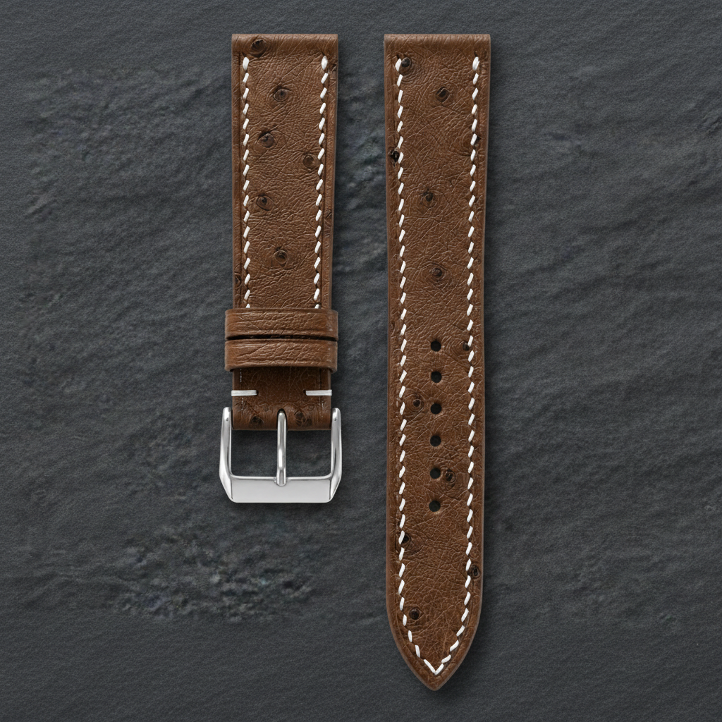 Brown Ostrich Leather Watch Strap - Handmade