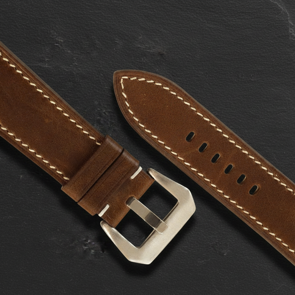 Brown Waxed Leather Watch Strap - Handmade Quick Release Band