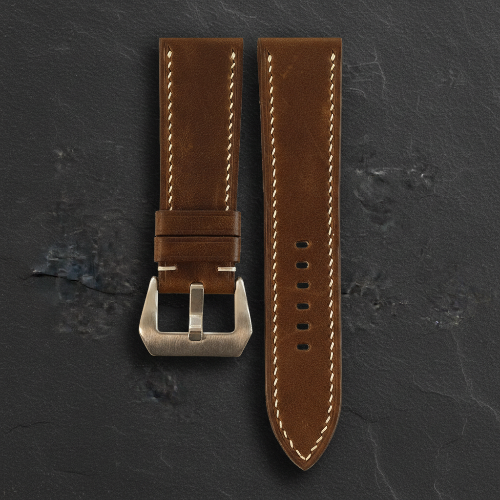 Brown Waxed Leather Watch Strap - Handmade Quick Release Band