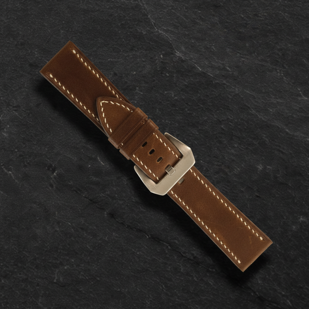Brown Waxed Leather Watch Strap - Handmade Quick Release Band