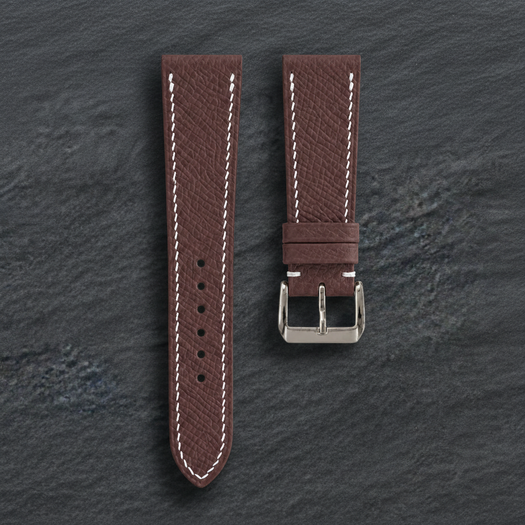 Burgundy Epsom Leather Watch Strap - Handmade