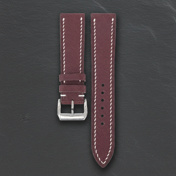 Burgundy Ostrich Leather Watch Strap - Handmade