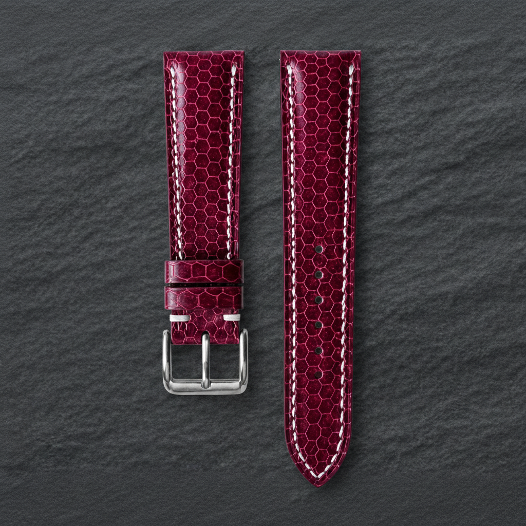 Burgundy Oxblood Sea Snake Leather Watch Strap - Handmade