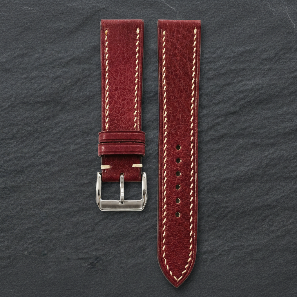 Burgundy Red Italian Leather Watch Strap - Handmade