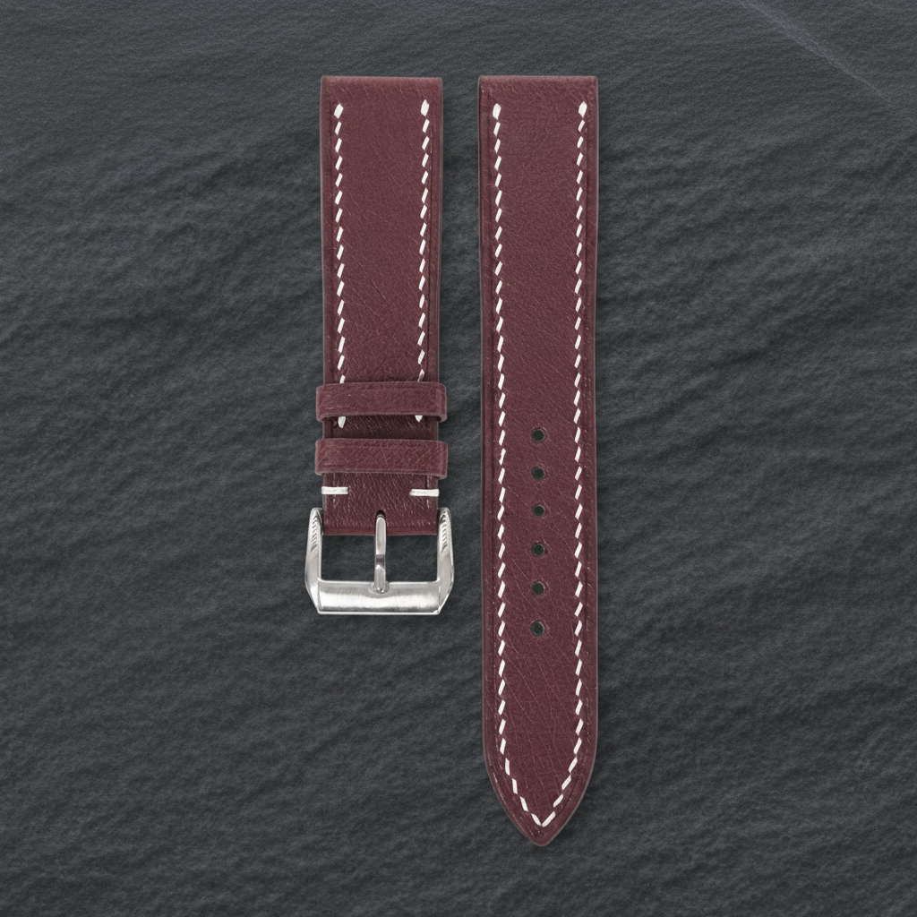 Burgundy Swift Leather Watch Strap - Handmade