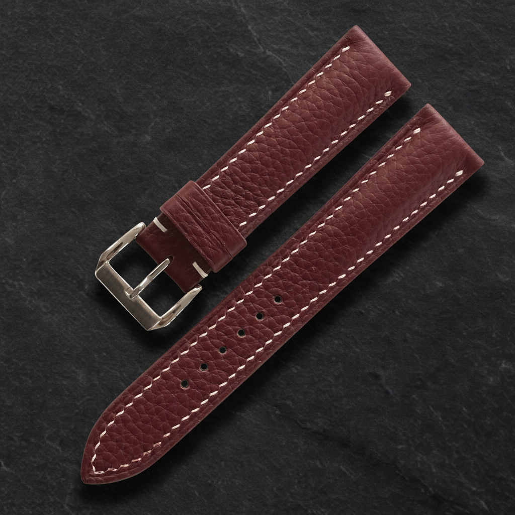 Burgundy Togo Leather Watch Strap - Handmade Quick Release Band