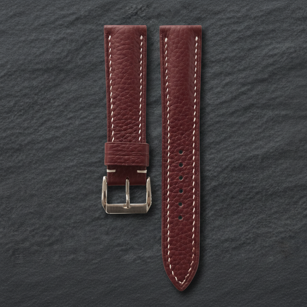 Burgundy Togo Leather Watch Strap - Handmade