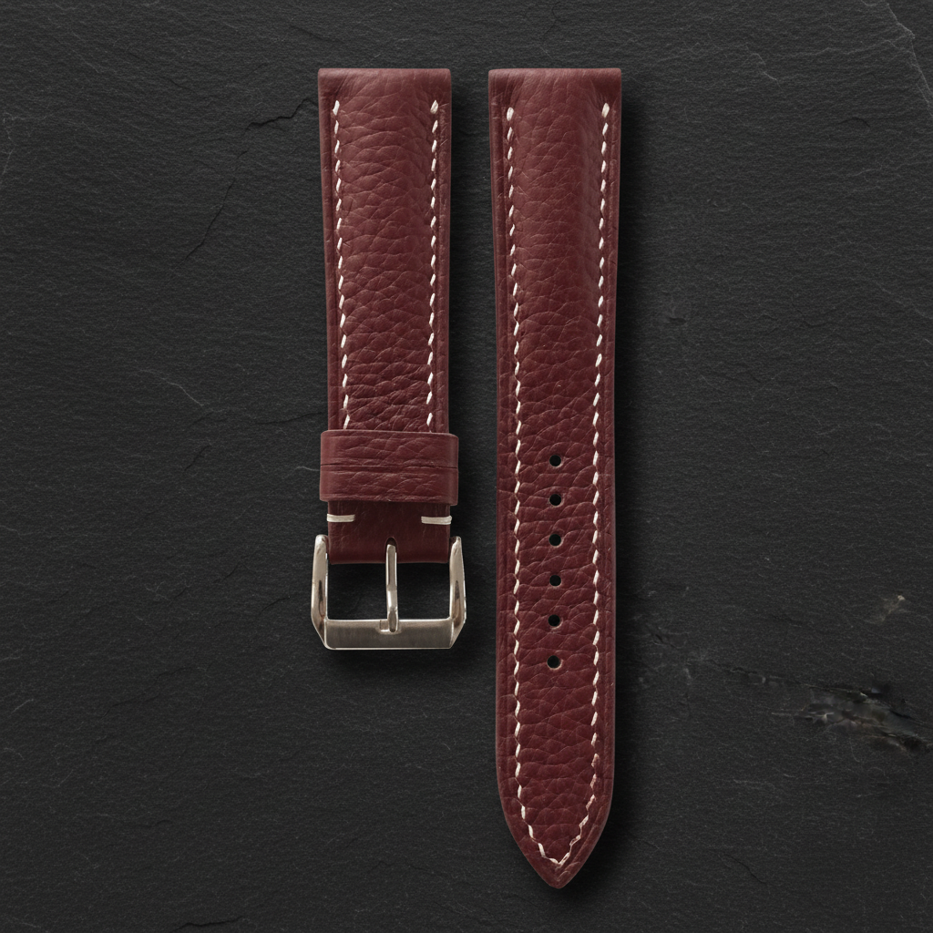 Burgundy Togo Leather Watch Strap - Handmade Quick Release Band