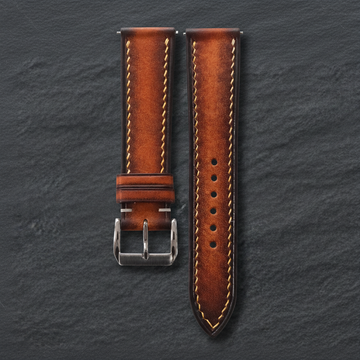 Burnished Cognac Brown Patina Leather Watch Strap - Handmade