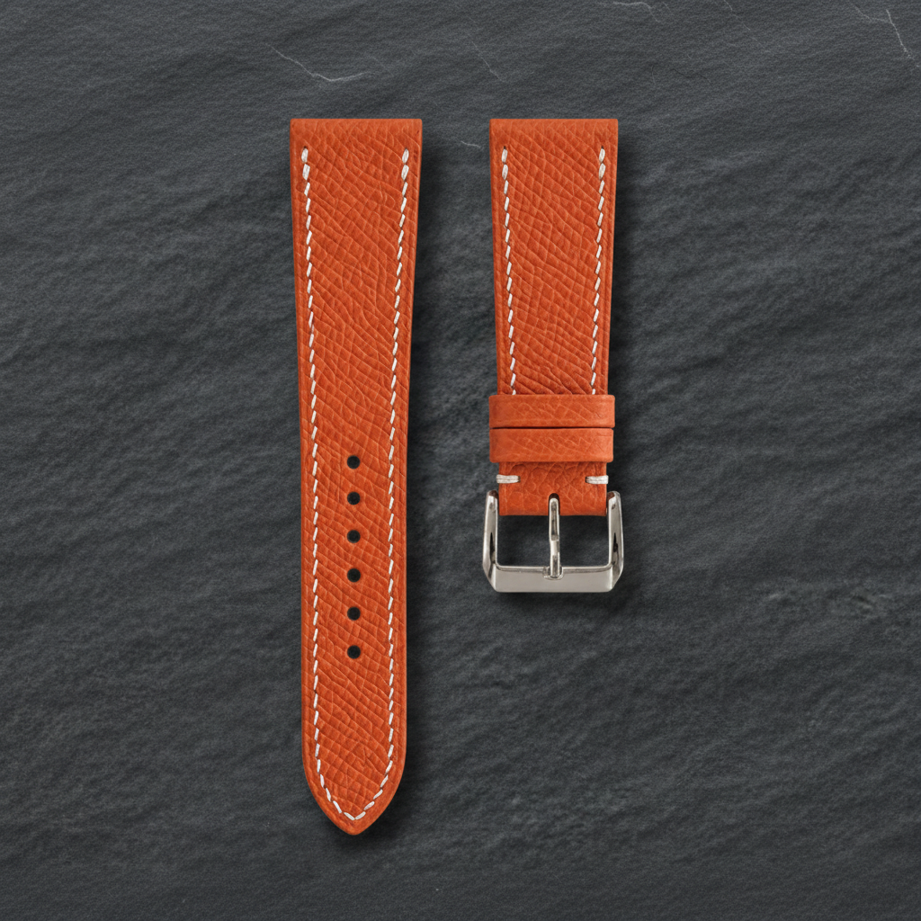 Burnt Orange Epsom Leather Watch Strap - Handmade