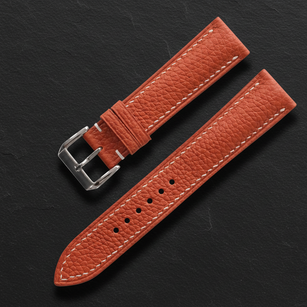Burnt Orange Togo Leather Watch Strap - Handmade Quick Release Band