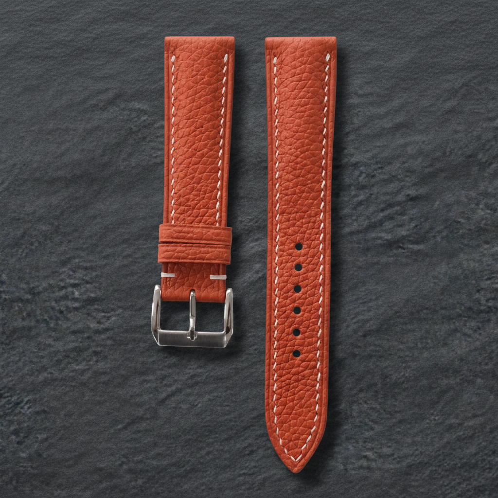 Burnt Orange Togo Leather Watch Strap - Handmade