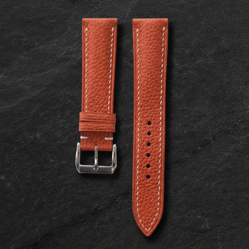 Burnt Orange Togo Leather Watch Strap - Handmade Quick Release Band