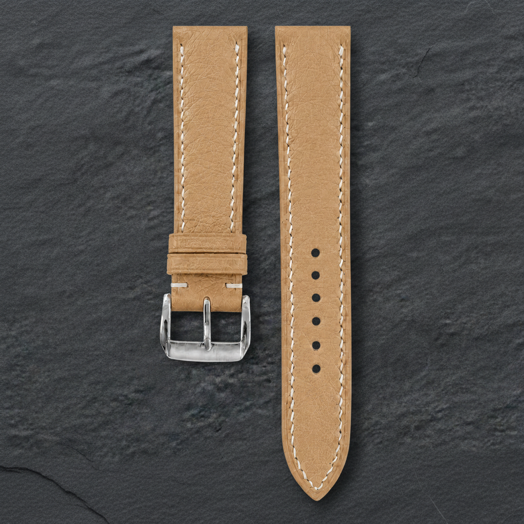 Camel Tan Ostrich Leather Watch Strap - Handmade