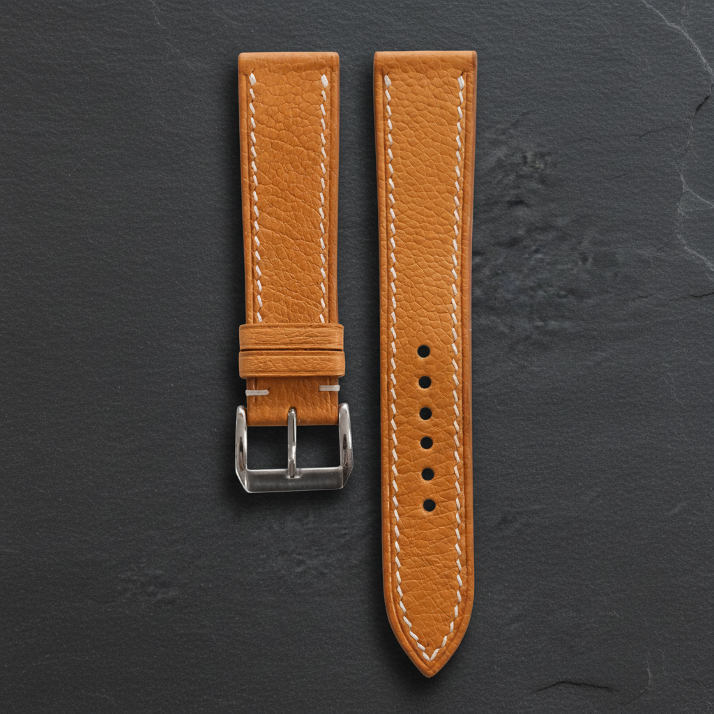 Caramel Ostrich Leather Watch Strap - Handmade