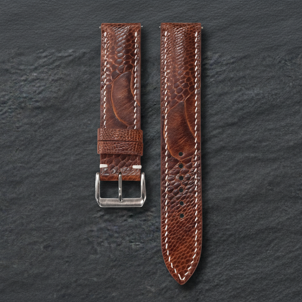 Chestnut Brown Ostrich Leather Watch Strap - Handmade