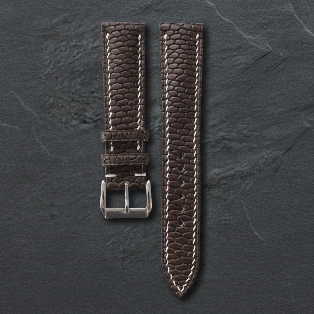 Chocolate Brown Beaver Tail Leather Watch Strap - Handmade
