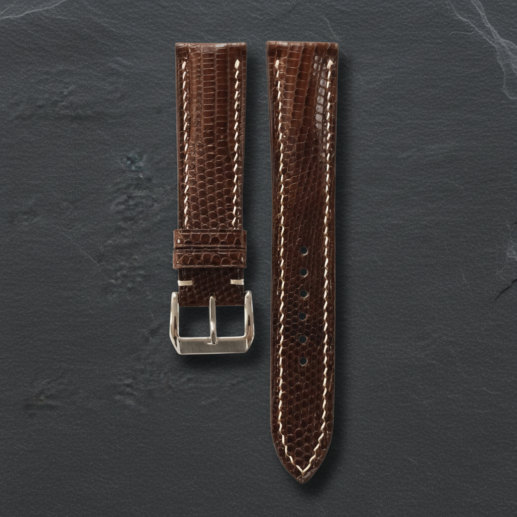 Chocolate Brown Lizard Leather Watch Strap - Handmade