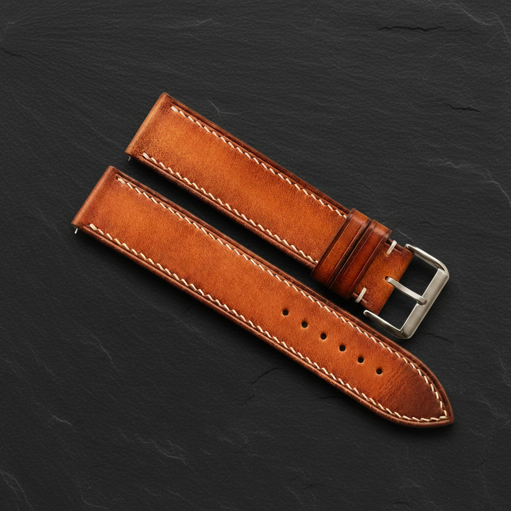 Coffee Patina Leather Watch Strap - Handmade Quick Release Band