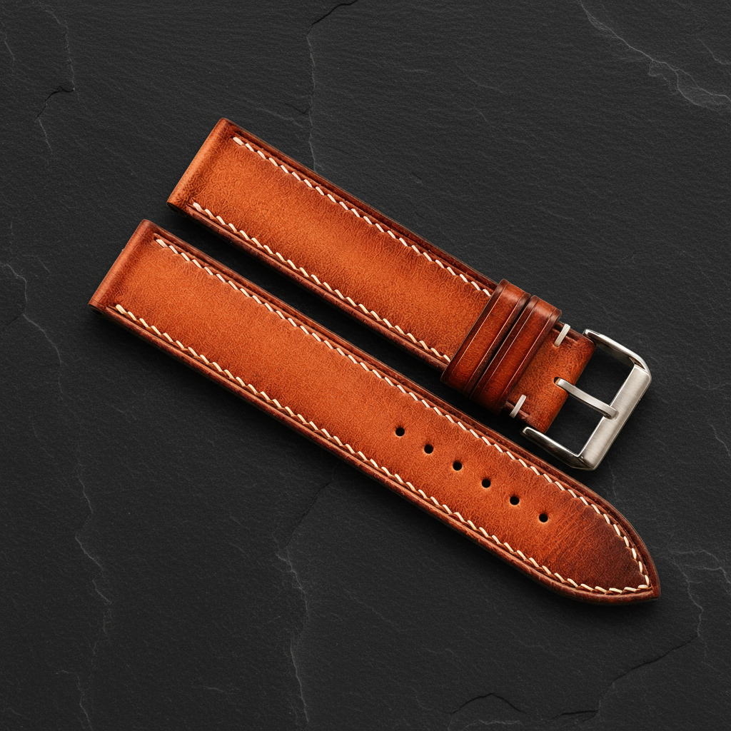Coffee Patina Leather Watch Strap - Handmade Quick Release Band