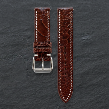 Cognac Brown Ostrich Leather Watch Strap - Handmade