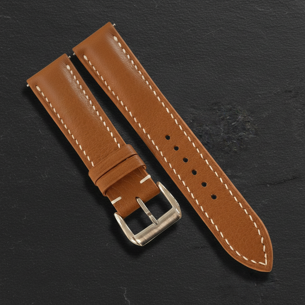 Cognac Brown Swift Leather Watch Strap - Handmade Quick Release Band