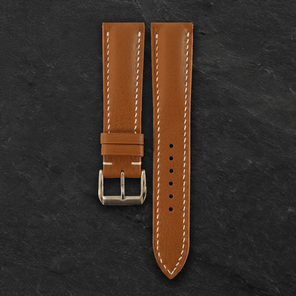 Cognac Brown Swift Leather Watch Strap - Handmade Quick Release Band
