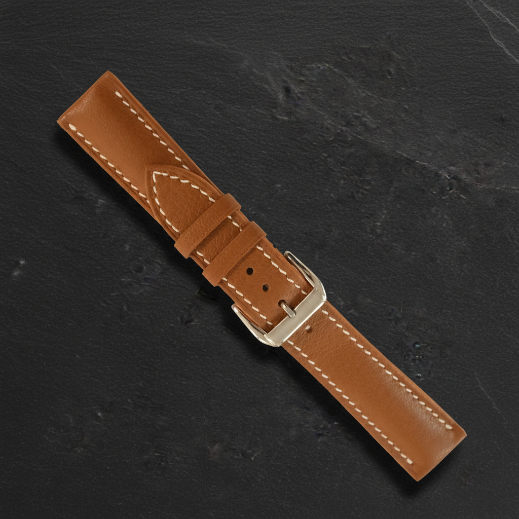 Cognac Brown Swift Leather Watch Strap - Handmade Quick Release Band