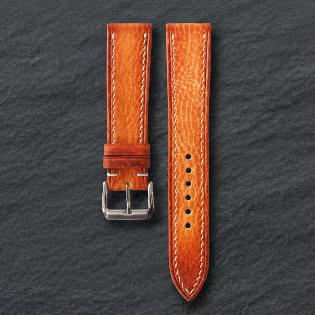 Cognac Orange Patina Leather Watch Strap - Handmade