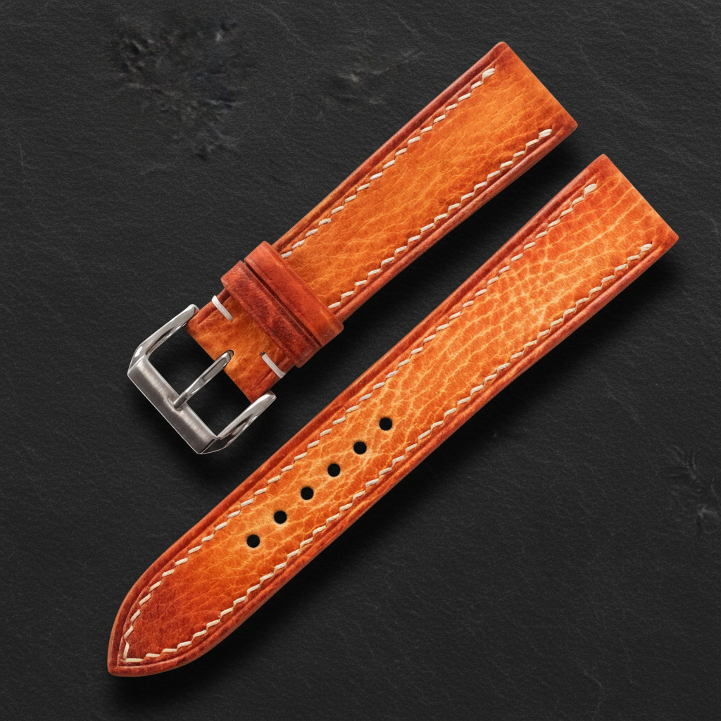 Cognac Orange Patina Leather Watch Strap - Handmade Quick Release Band