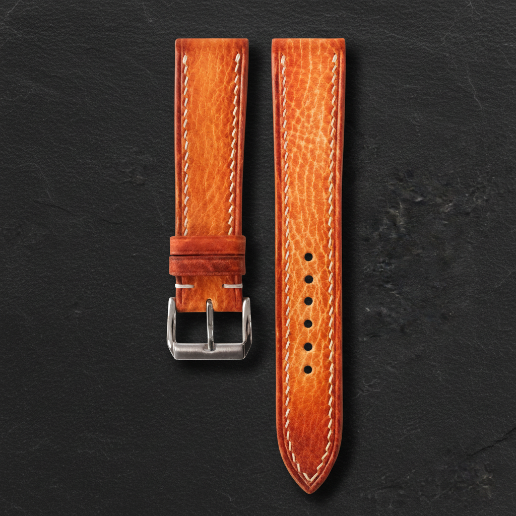 Cognac Orange Patina Leather Watch Strap - Handmade Quick Release Band