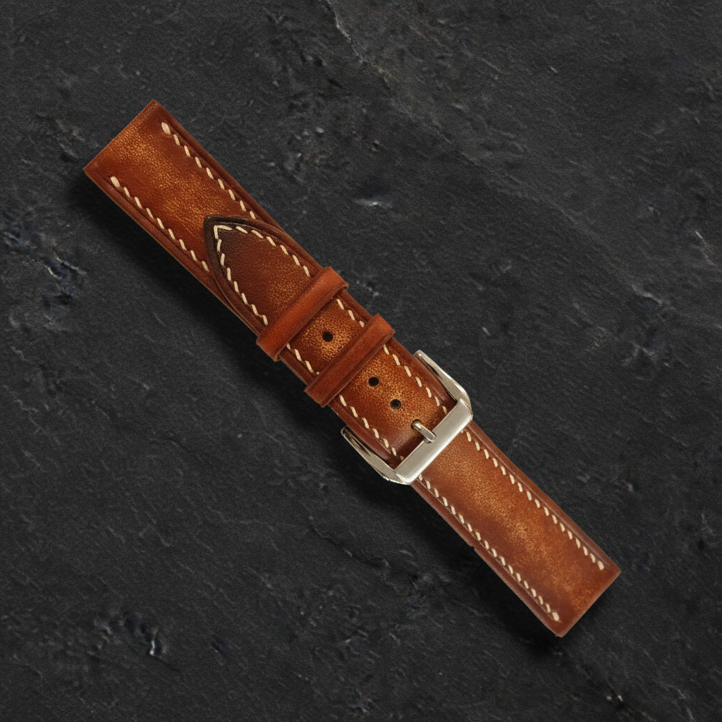 Cognac Patina Leather Watch Strap - Handmade Quick Release Band