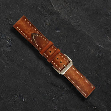 Cognac Patina Leather Watch Strap - Handmade Quick Release Band