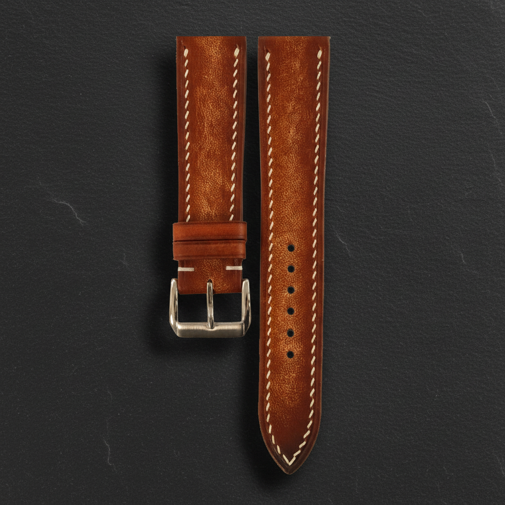 Cognac Patina Leather Watch Strap - Handmade Quick Release Band