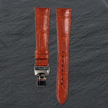 Cognac Red Brown Alligator Leather Watch Strap - Handmade