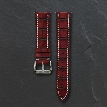 Curved End Burgundy Oxblood Alligator Leather Watch Strap - Handmade