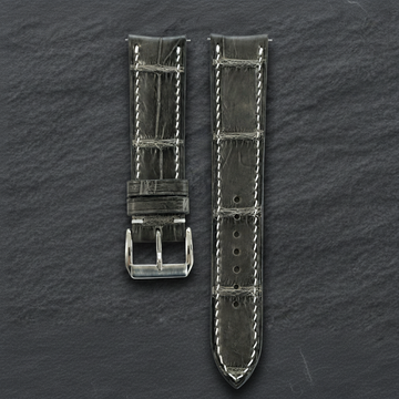 Curved End Gray Alligator Leather Watch Strap - Handmade